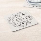 Moderne botanische Blush en zwarte branding Vierkante Kartonnen Onderzetter (Schuin)