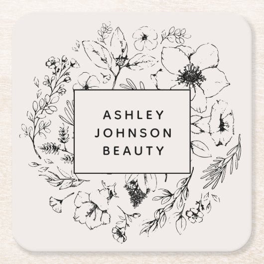 Moderne botanische Blush en zwarte branding Vierkante Kartonnen Onderzetter (Voorkant)