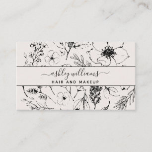 Moderne Botanische Blush en Zwarte Naam Script Typ Visitekaartje