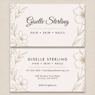 Moderne Botanische Blush en Zwarte Naam Typografie Visitekaartje