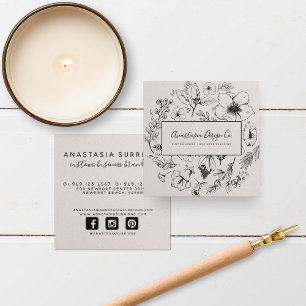 Moderne botanische Blush roze & Black Script Squar Vierkante Visitekaartje
