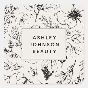 Moderne botanische Blush roze en zwarte Floral Vierkante Sticker