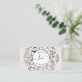 Moderne Botanische Blush Zwart Wit Script Initiale Visitekaartje (Staand voorkant)