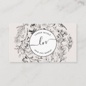 Moderne Botanische Blush Zwart Wit Script Initiale Visitekaartje (Voorkant)