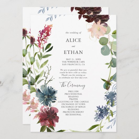 Moderne botanische Bourgogne Eucalyptus Weddenscha Programma (Voorkant / Achterkant)