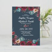 Moderne botanische Bourgogne Floral Wedding Kaart (Staand voorkant)