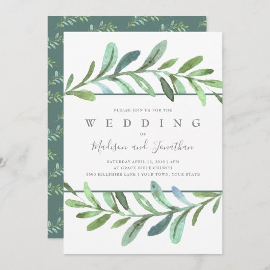 Moderne botanische bruiloft kaart (Voorkant / Achterkant)