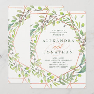 Moderne Botanische Copper Look Bruiloft Kaart