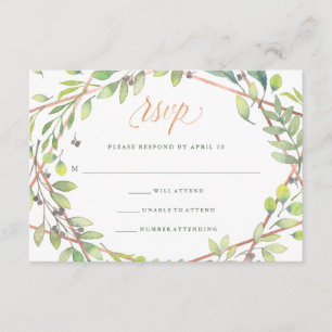 Moderne Botanische Copper Look Bruiloft RSVP Kaartje