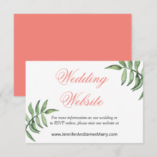 Moderne botanische Coral Green Wedding Website Informatiekaartje