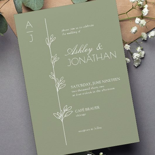 Moderne Botanische Divider Sage Green Wedding Kaart