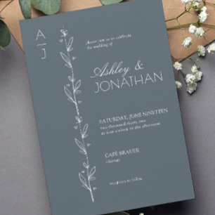 Moderne Botanische Divider Stoffig Blauw Huwelijk Kaart