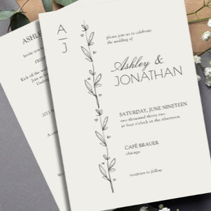 Moderne Botanische Divider Wedding Bone All-in-One Kaart