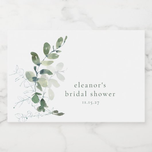 Moderne botanische Eucalyptus Aangepast Vrijgezell Sparkling Wijnetiket (Enkel label)