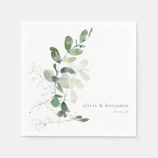 Moderne botanische Eucalyptus aangepaste bruiloft Servet (Voorkant)