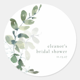 Moderne botanische eucalyptus aangepaste bruilofts ronde sticker