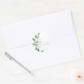 Moderne botanische eucalyptus aangepaste bruilofts ronde sticker (Envelop)