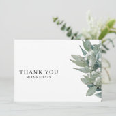 Moderne botanische eucalyptus groen bruiloft bedankkaart (Staand voorkant)