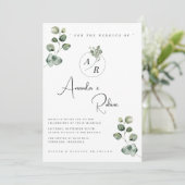 Moderne botanische eucalyptusbruiloft kaart (Staand voorkant)