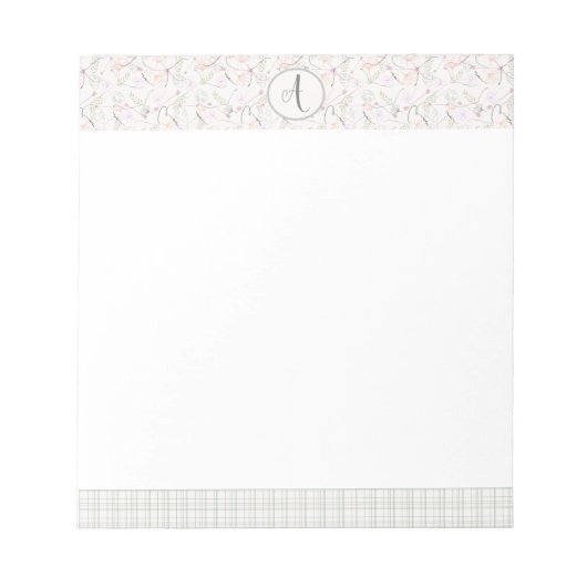 Moderne botanische Floral monogrammed Elegant Note Notitieblok (Voorkant)