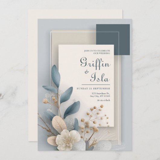 Moderne botanische geometrische blauwe en beige br kaart (Voorkant / Achterkant)