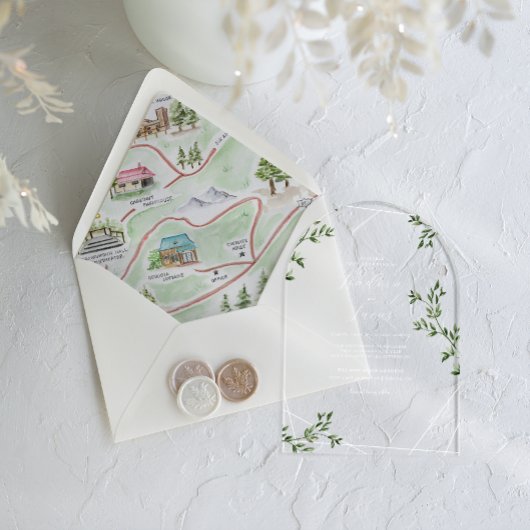 Moderne botanische geometrische bruiloft | Matglas Acryl Uitnodigingen