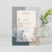 Moderne botanische geometrische terracotta blauwe  kaart (Staand voorkant)