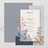 Moderne botanische geometrische terracotta blauwe  kaart (Voorkant / Achterkant)