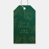 Moderne Botanische Gouden Bloemen Groene Bruiloft Cadeaulabel (Voorkant)