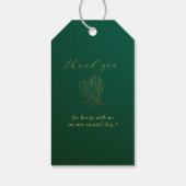 Moderne Botanische Gouden Bloemen Groene Bruiloft Cadeaulabel (Achterkant)