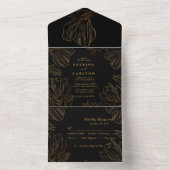 Moderne Botanische Gouden Natuur Bloemenbruiloft All In One Uitnodiging (Binnen)