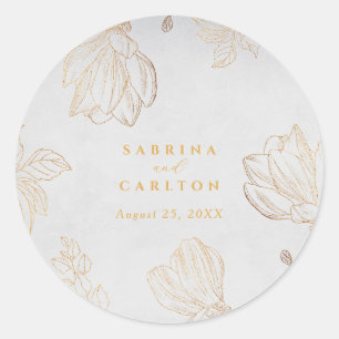 Moderne Botanische Gouden Natuur Bloemige Bruiloft Ronde Sticker