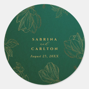 Moderne botanische gouden natuur bloemige bruiloft ronde sticker