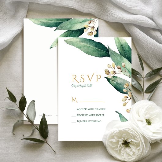 Moderne botanische groen rustieke bruiloft RSVP Kaartje
