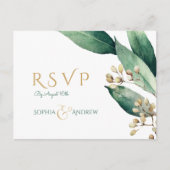 Moderne botanische groen rustieke bruiloft RSVP Uitnodiging Briefkaart (Voorkant)