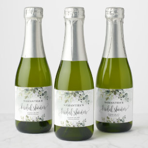 Moderne botanische groene blad gouden Bruidsdouche Sparkling Wijnetiket