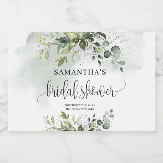 Moderne botanische groene bladeren gouden Bruidsdo Sparkling Wijnetiket (Enkel label)