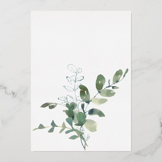 Moderne botanische groene eucalyptusbruiloft folie uitnodiging (Achterkant)
