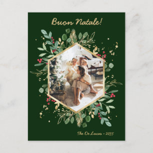 Moderne botanische groene foto Buon Natale Feestdagenkaart
