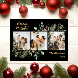 Moderne botanische groene foto Buon Natale Feestdagenkaart