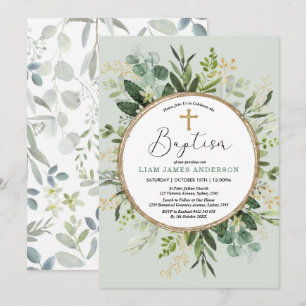 Moderne botanische groenery Gold Wreath Baptisme Kaart