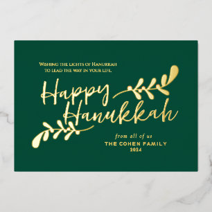 Moderne botanische handgeschreven gelukkige Hanukk Folie Feestdagenkaart