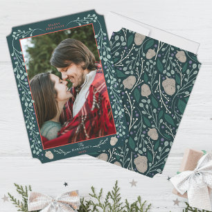 Moderne Botanische Hunter Green 2024 Kerstfoto Feestdagenkaart