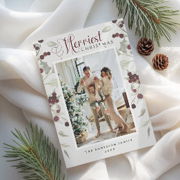 Moderne botanische kerstfoto feestdagenkaart