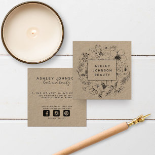 Moderne botanische Kraft en zwarte Floral Vierkante Visitekaartje