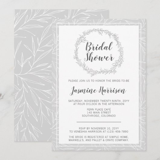 Moderne botanische krans bruiloft uitnodiging (Voorkant / Achterkant)