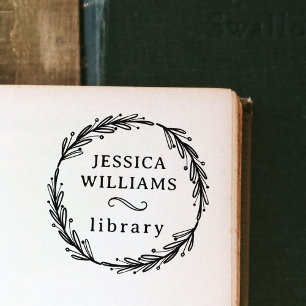 Moderne Botanische krans Persoonlijke Bibliotheek  Rubberstempel