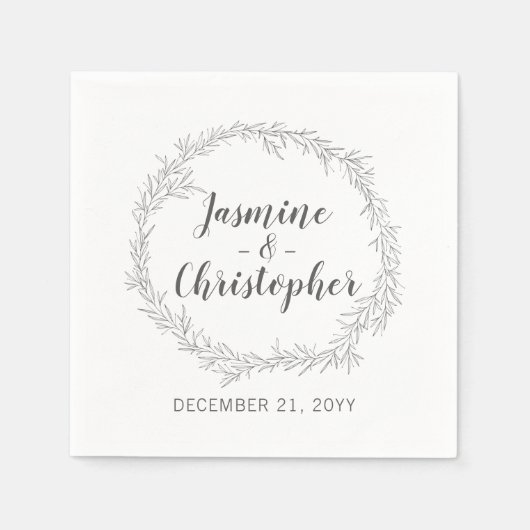 Moderne Botanische Leaf krans bruiloft serveren Servet (Voorkant)