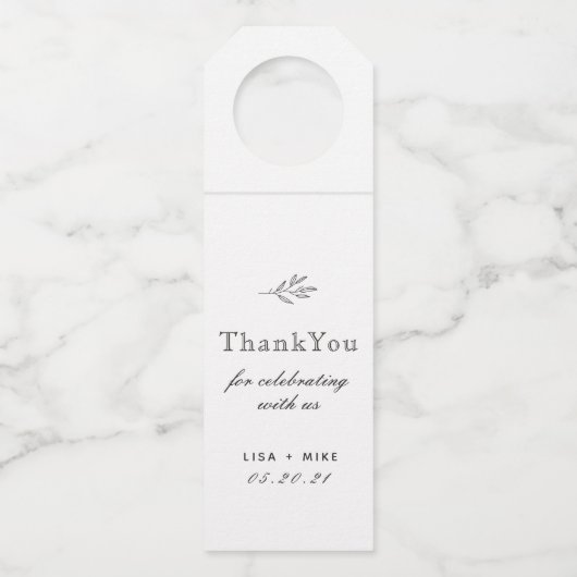 Moderne Botanische Lijnkunst Trouwgunst Bedankt Flessenhanger (Voorkant)