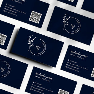 Moderne Botanische Logo Elegant Schrift QR Code Visitekaartje